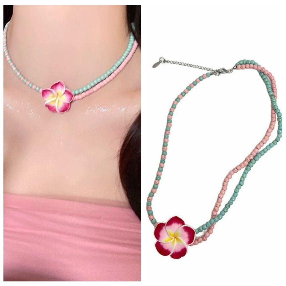 Frangipani Beads Clavicle Chain Korean Style Bohemian Jewelry Cute Flower Necklace Summer