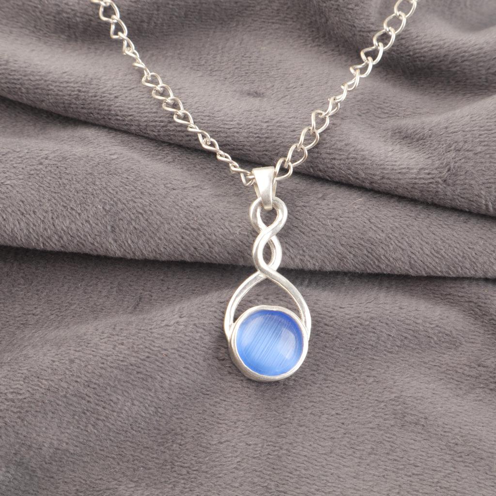 Dark Blue Cat's Eye Gemstone Pendant, 925 Solid Sterling Silver Jewelry, Handmade Designer Pendant Gift For Sister