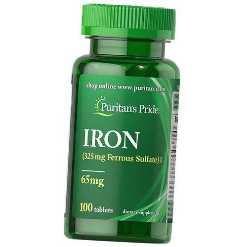 Sulfate de fer, sulfate ferreux de fer 65, Puritan's Pride 100 comprimés (36367214)