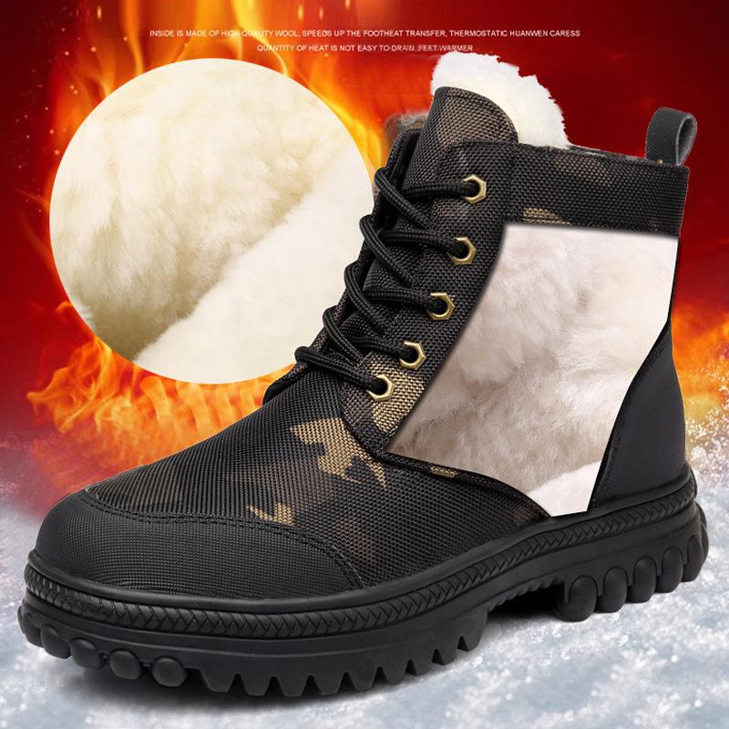 New   Men'S Sheepskin Snow Boots Thickened Wool Lining Cold-Proof Warm Winter Boots Men Lace-Up Thick Sole Camouflage Boots