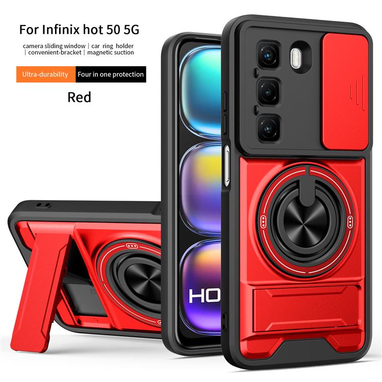 For Infinix Hot 60i Hot 60 Smart 10 Tecno Pop 10 Spark Go Lens Sliding Window Cover Car Magnetic Ring Double Bracket Phone Case