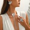 Set di Gioielli Floreali Geometrici alla Moda per Donna Orecchini a Pendente Floreali Texturizzati e Collana a Y Anello da Festa e Matrimonio Indossabile in Tutte le Stagioni