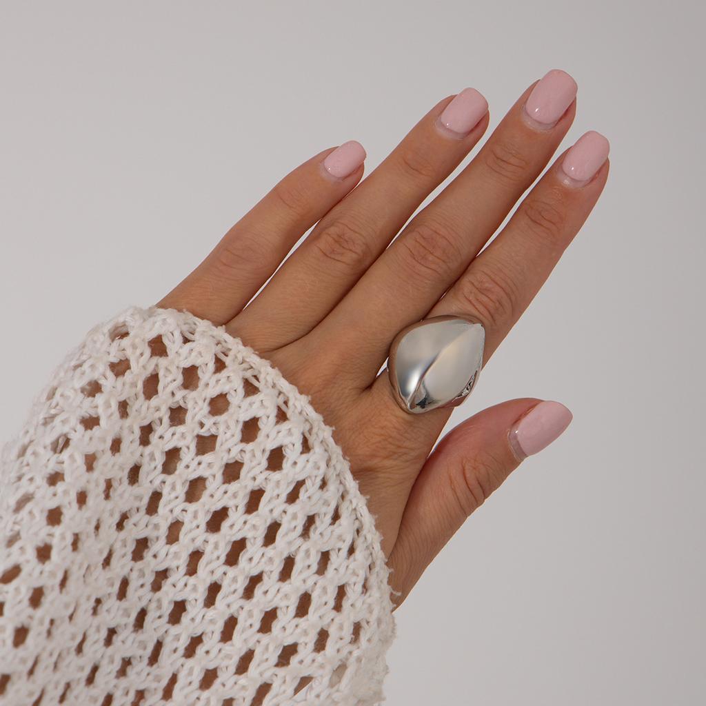 Anello Metallico Lucido Lava Liquida Vento Femminile, Set di Anelli con Superficie a Uovo Aperta Goccia d'Acqua Texturizzata