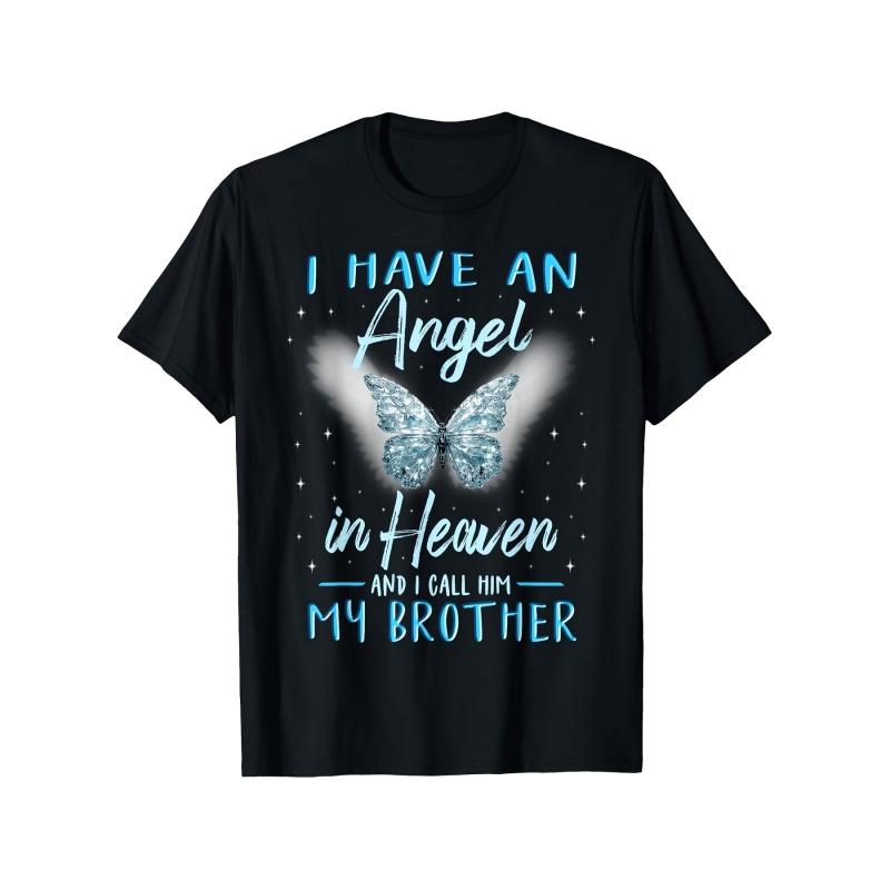 Brother I Have Angel in Heaven Love Family Remembrance T-Shirt Loose Style, Unisex, Short Sleeved, Casual and Comfortable S чёрный