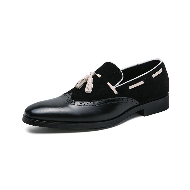 Men s Plus Size Four Seasons Slip-on Retro Patchwork Brogue Tassel Leather Shoes 39 чёрный