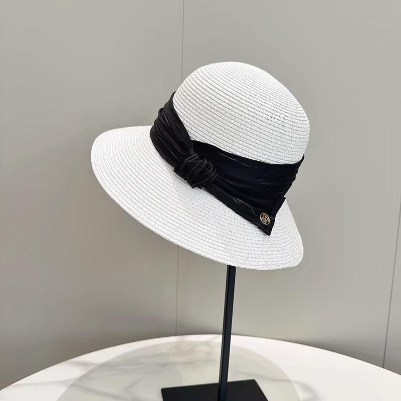 Hepburn Style Elegant Dome Bucket Hat Women's Summer Sunshade Sun Hat Straw Top Hat Fashion Straw Hat