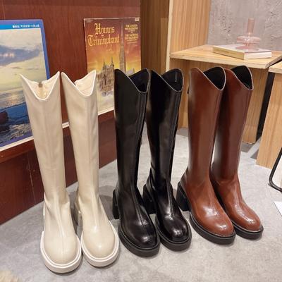 British Platform Leather Knee-high Boots for Women Fashion Increase Soft-soled Women's Shoes Designer Casual Knight Boots Female