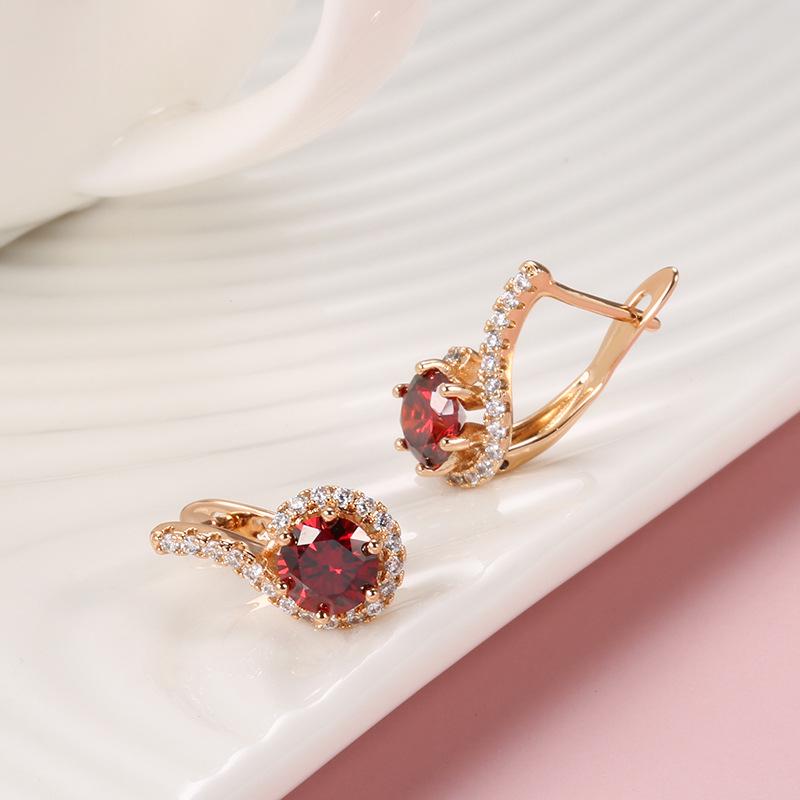 European & American Style Zircon Six-Claw Pigeon Blood Red Earrings - Fashionable & Exquisite Ladies Jewelry