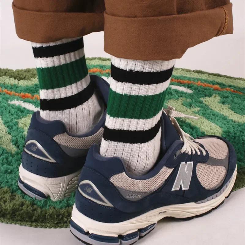Cityboy Men's Striped Basketball Medium Tube Socks Vintage Unisex Women Couple Cottons Japanese Thick Towel Bottom Sports Socks