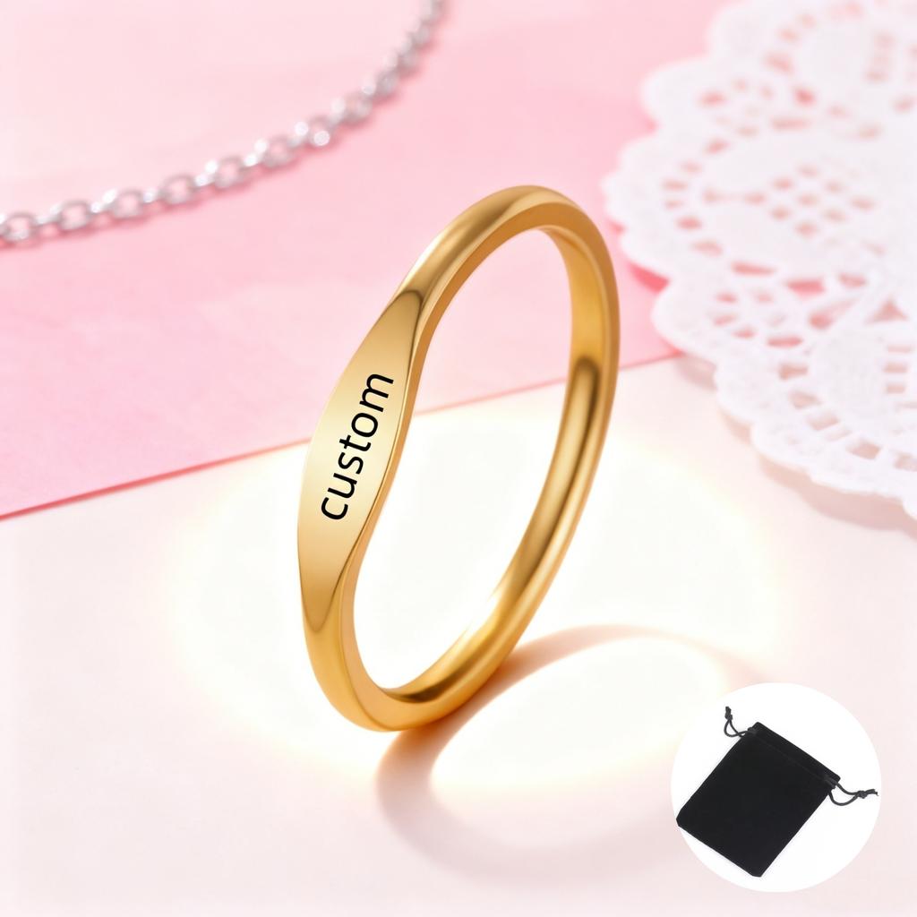 Customized Name Date Symbol Smooth Ring Stainless Steel Personalized Geometry Minimalist Carving Name Ring Jewelry