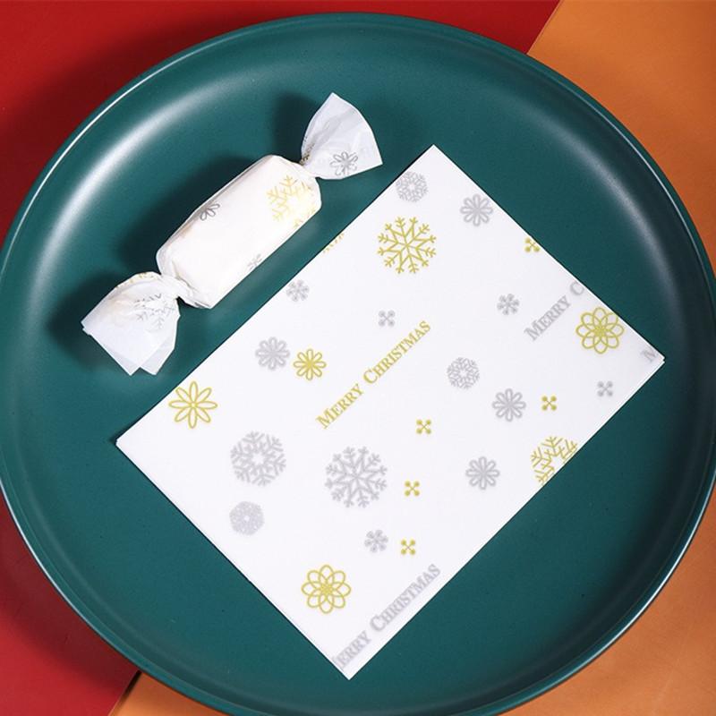 100Pcs/lot Christmas Printed Handmade Nougat Candy Packaging Oil Papers Milk Taffy Wrapper Xmas New Year Party Gift Decor