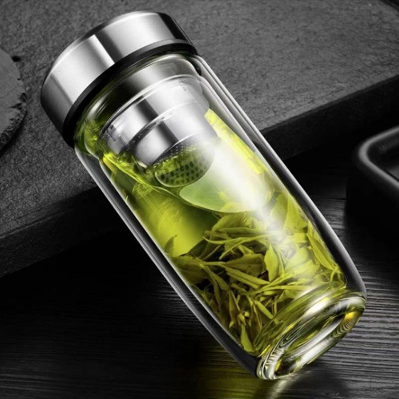 

450ML Glass Water Bottle Oval Shaped Double Layer Tea Water Cup Infuser Tumbler Drinkware Water Bottle With Tea Filter 450ml срібний