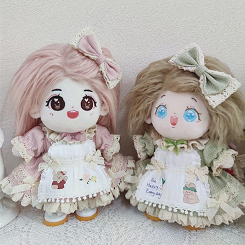 Niannyyhouse Stuffed Animal 20cm Doll Clothes Plaid Skirt Dress-up Cotton Doll Clothes (pink)