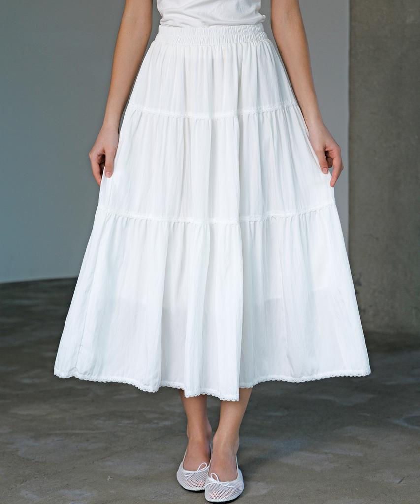 HYFVE Cotton Lace Tiered Long Skirt