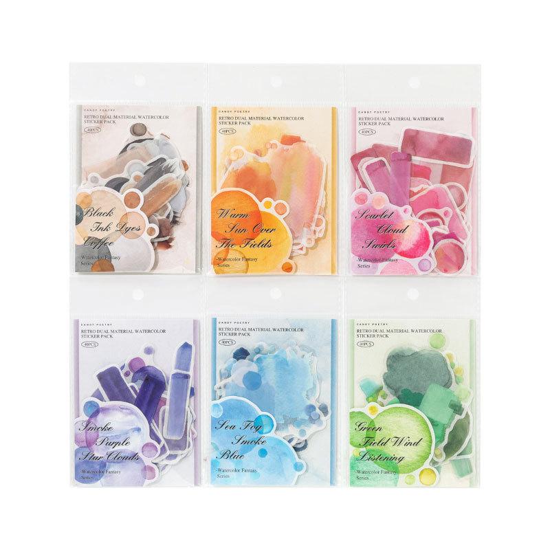 6packs Kawaii Stationery Stickers Watercolor Fantasy Junk Journal Planner Decorative Sticker Scrapbooking