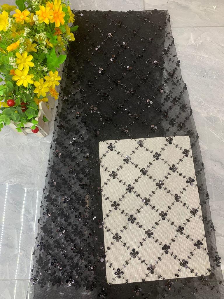 Square Sequins Organza Lace Fabric 1/3/5Yard French Luxury Beads Lace Nigerian Sequins Tulle Lace Fabric for Wedding Party Dress