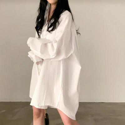 Plus Size Korean Style Blue Long-Sleeve Shirt Dress for Women - Spring/Autumn 2025
