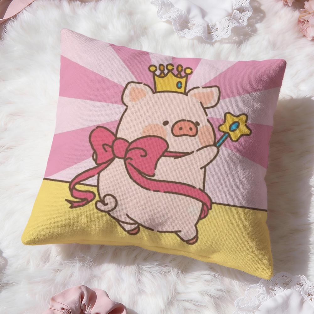 Cartoon L-Lulu Pig Pink Cushion Cover Premium Comfort Reversible Pillow Cove -Two in One Design for Any Room & Car Interior