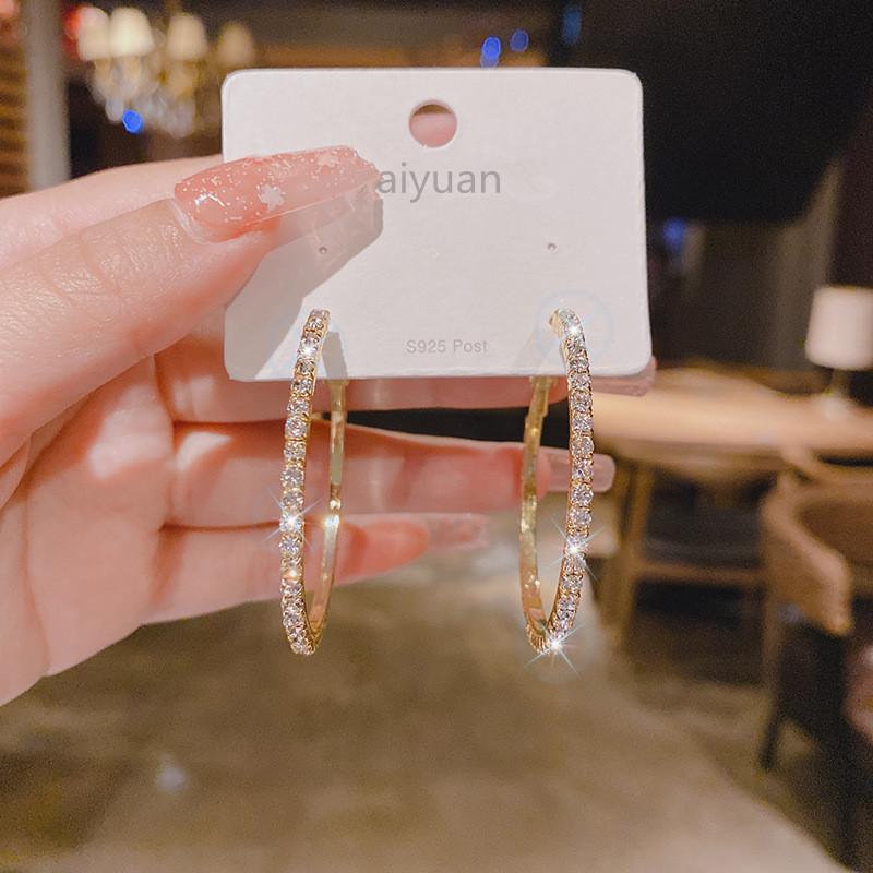 Luxury Female Big Round Hoop Earrings For Women Zircon Stone Earrings Trendy Fashion Wedding Jewelry Gift