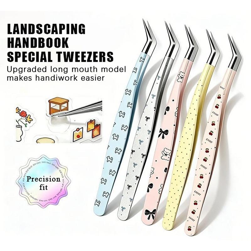 Stainless Steel Curved Stickers Tweezers High Precision Cartoon Lashes Extension Tweezer Anti-Static Eyelash Curler