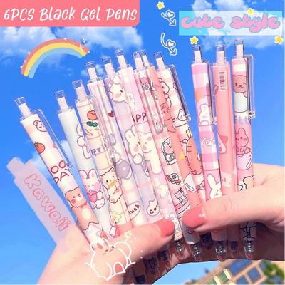 6pcs Quick Drying Signature Pens Writing Rollerball Pen Set Cute Black Gel Pens  School Supplies