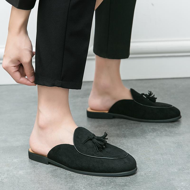 Fashion New Suede Leather No Follow-up Shoes Men's Casual Luxury Brand Handmade Comfort Home Loafers Men Slip-On Half Slippers Loafers