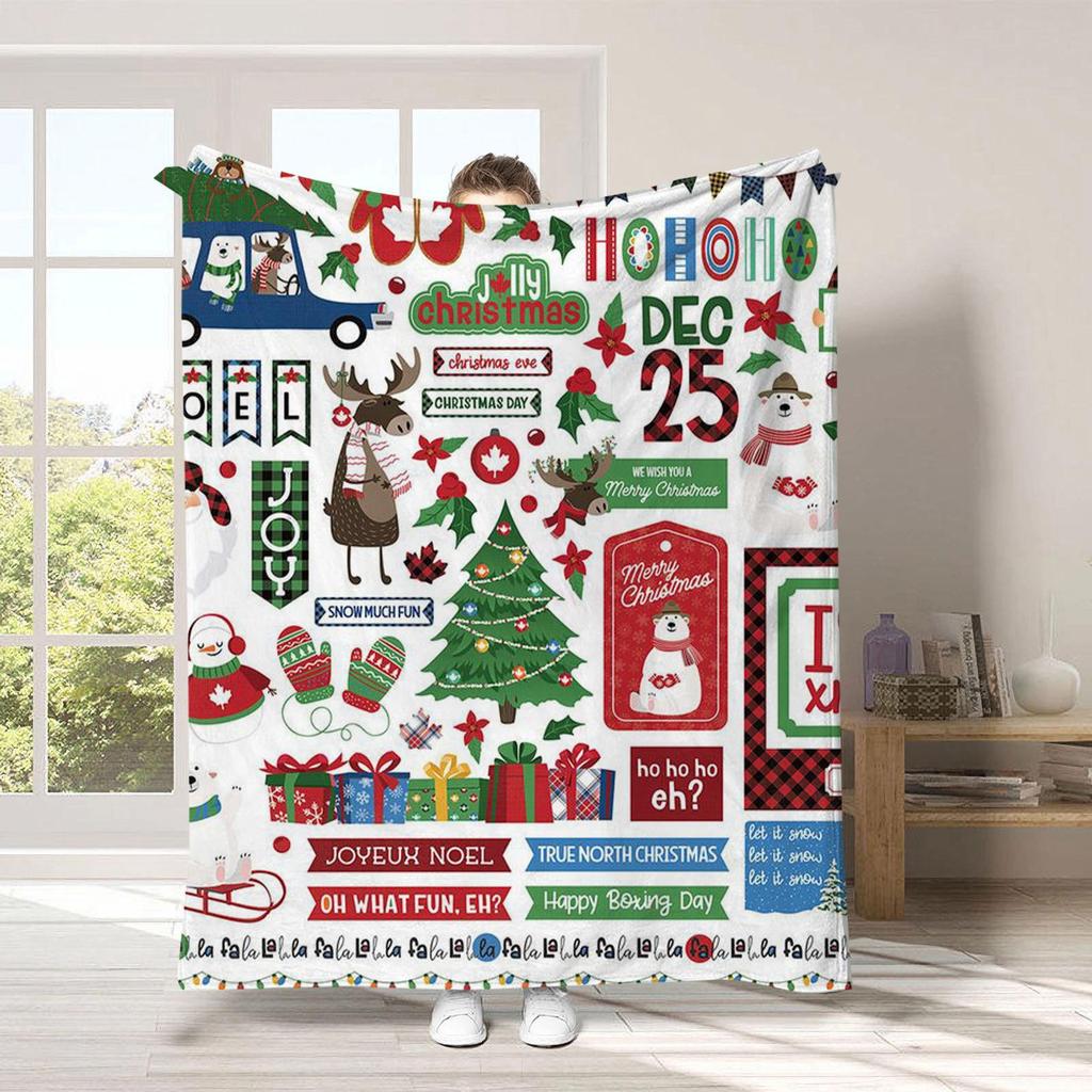 Christmas cartoon digital-printed polyester Bedroom velvet flannel cover blanket Fleece soft sofa cover blankets for beds