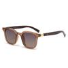 2025 Trend Wood Grain Round Frame Sunglasses: Small Face, Red Style, Versatile UV Protection for Women