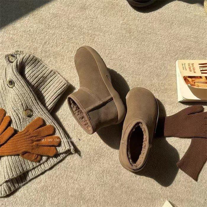 Cowhide Version~ Thick-soled Short Snow Boots Warm and Velvet Real Fur Integrated Snow Boots Cotton Shoes Winter Deep Short Boots