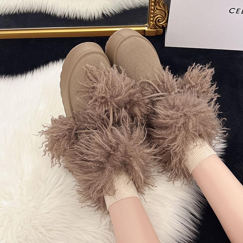 Women's large size high top fur soft sole winter warm non-slip fur one snow boots padded lined ankle boots non-slip sports cotton boots
