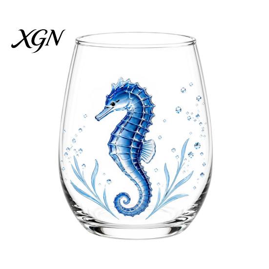 Personalized Daily Use Glassware Stemless Wine Glasses with Marine Animal Pattern, 420ml Capacity, High Borosilicate Halloween Themed Drinking