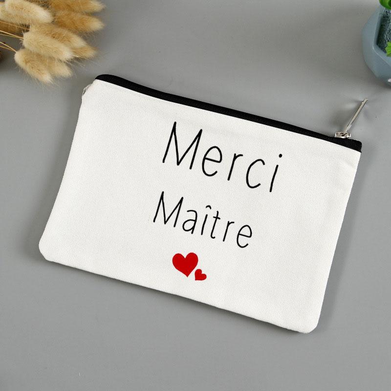 Teacher's Day Gift Thank You Mistress Print Makeup Pouch Zipper Lipstick Storage Women Canvas Cosmetic Bag Teacher Clutch Bag
