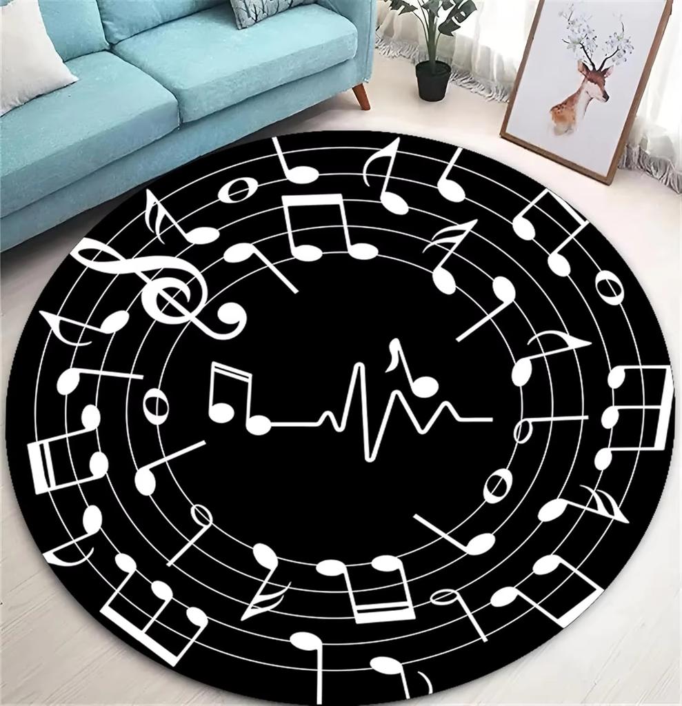 CD Musical Round Carpet Living Room Decoration Teenager Mat Anti Slip Chair Cushion Round Rugs for Bedroom Music Design Rug