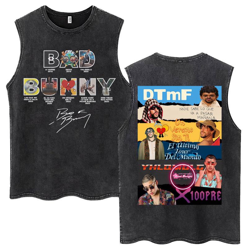 Jacket And Hoodie Rapper Bad Bunny Debi Tirar Mas Fotos DTMF Gewassen Tanktops Jaren 90 Vintage Hip Hop Mouwloos T-shirt Mannen Vrouwen Katoen M
