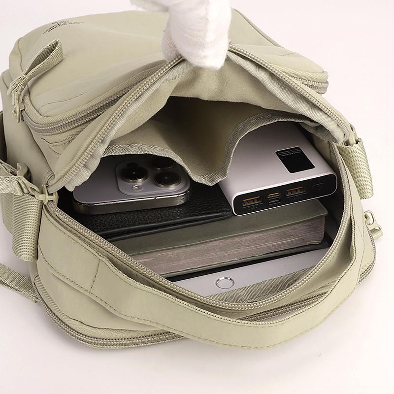 Nylon Crossbody Bag with Top Handle and Multiple Zipper Pockets for Daily Use Men Women