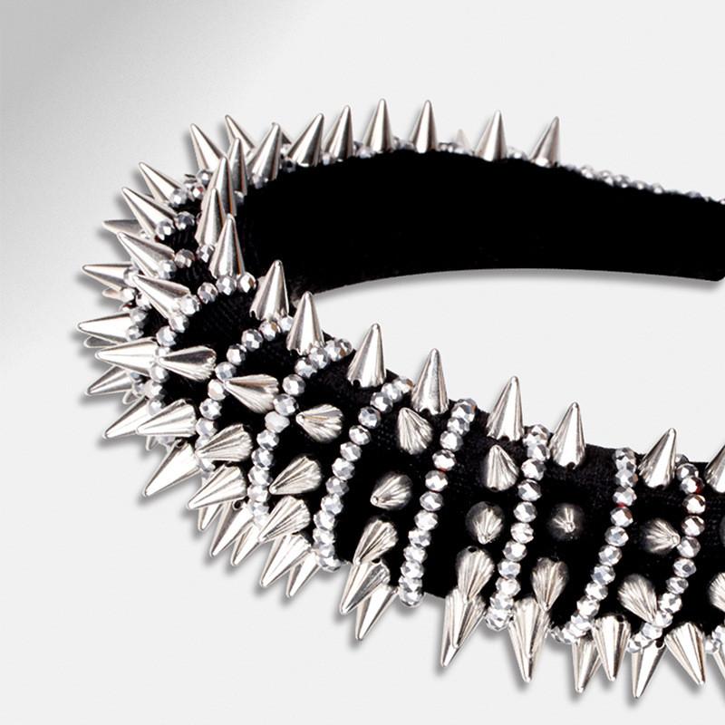 Fascia per Capelli Stile Punk con Borchie in Cristallo d'Acqua per Donna Estate 2023