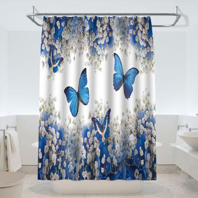 Floral Shower Curtain Spring Farmhouse Bathroom Curtain Waterproof Flowers Butterflies Leaves Bath Curtain with Hooks for Dormitory Shower Bathtub