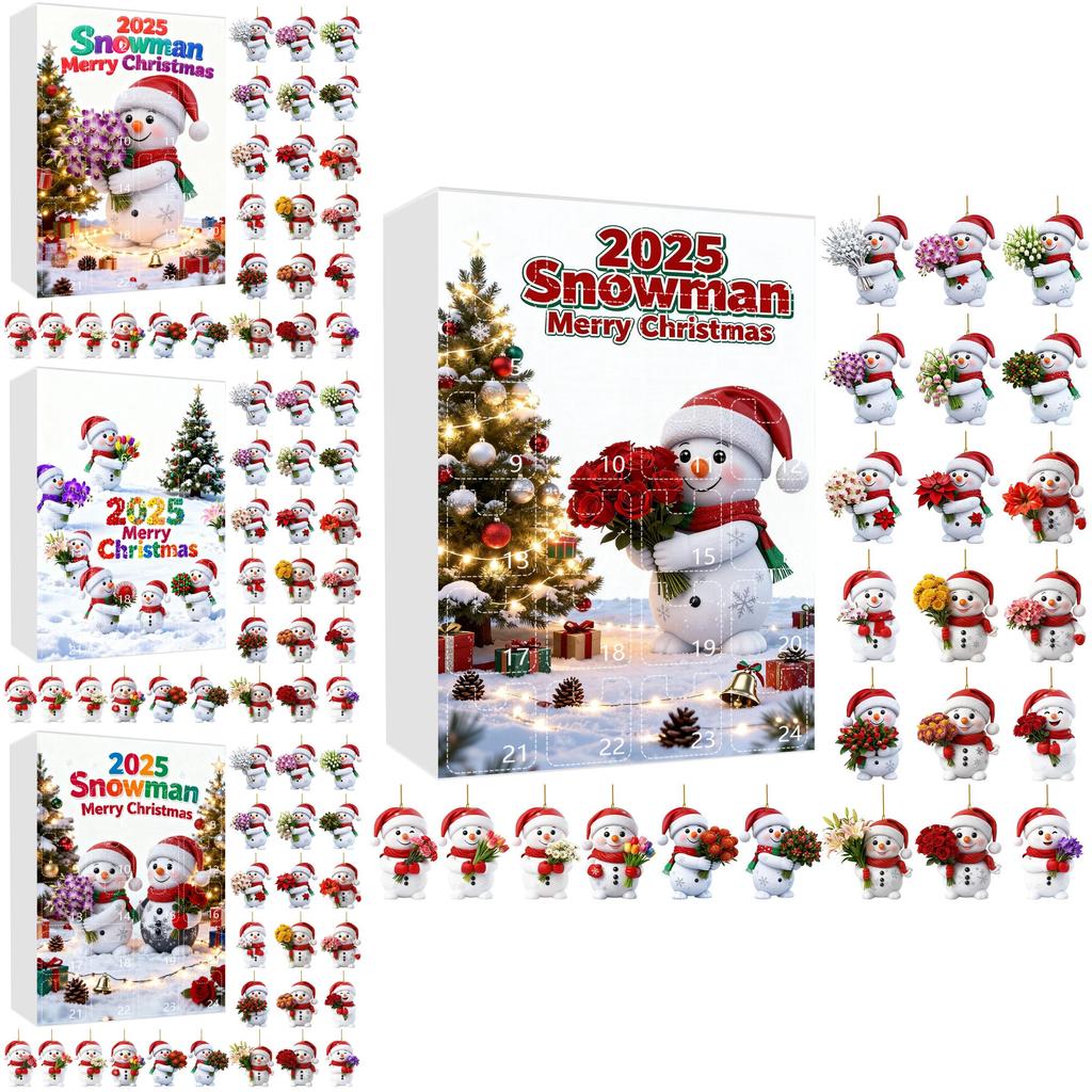 Christmas Countdown Calendar With Snowman Acrylic Ornaments For Holiday Gift Exchange