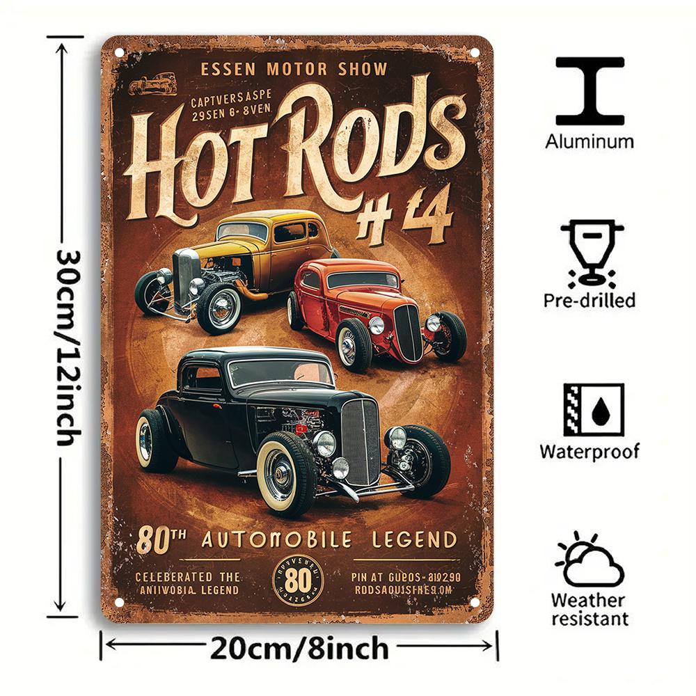 

Vintage Aluminum Metal Sign Wall Art, Hot Rods #4 80th Automobile Legend - Essen Motor Show Collectible Plate, Pre-Drilled 20x30cm（7.8x11.8inch）