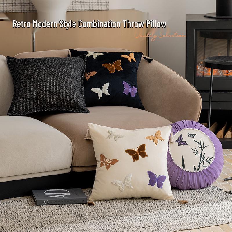 Retro Butterfly Embroidery Sofa Cushion Pillow K0267-R5; 45cm x 45cm Elegant Butterfly