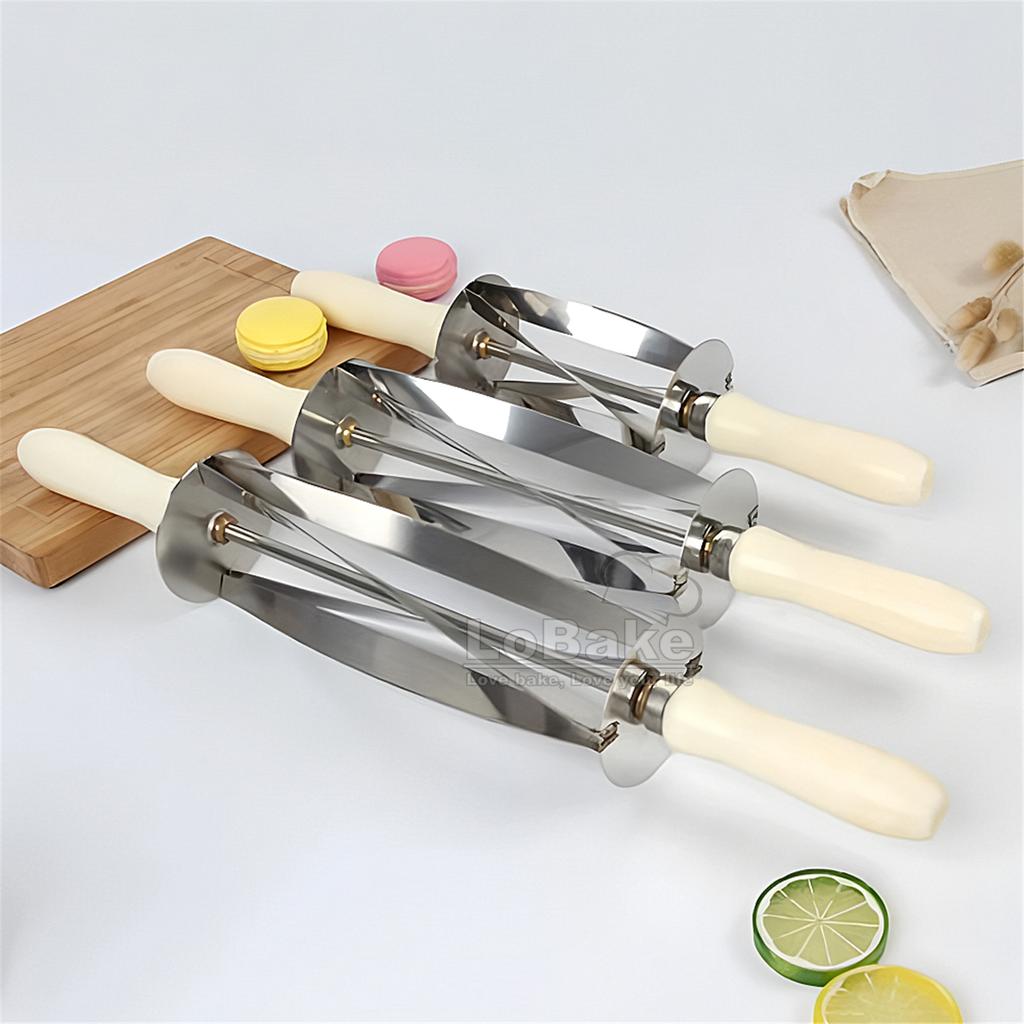 Edelstahl Croissant Maker Trigon Rollmesser Teigschneider Pizza mit Holz- und Kunststoffgriff DIY Backzubehör