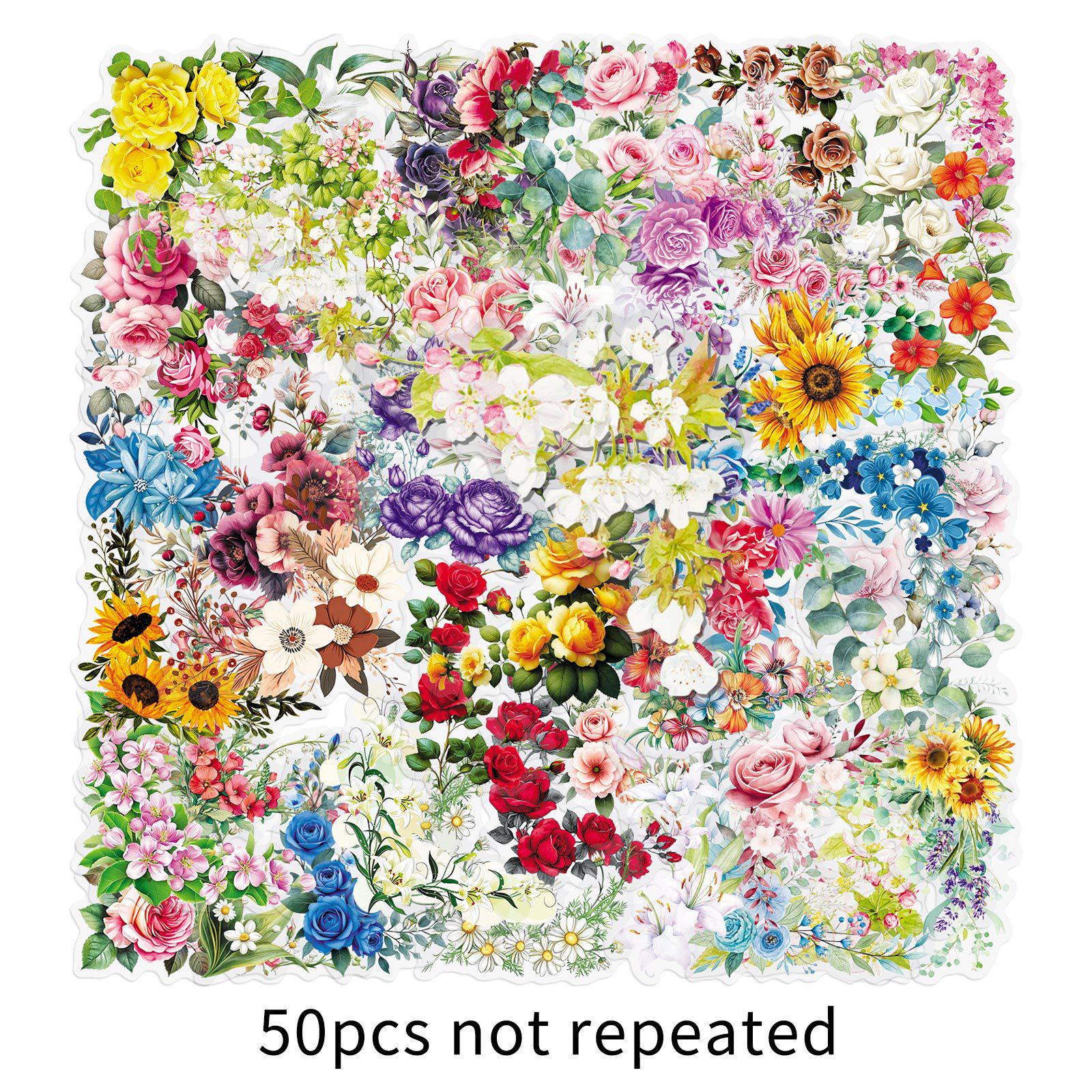 50-Piece Floral Border Transparent Sticker Set for Journals, Mirrors, Guitars, and Photo Frames