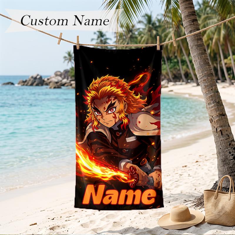 Kyojuro Custom Name Printed Beach Towel Personalized Soft Towel For Swimming Beach Travel