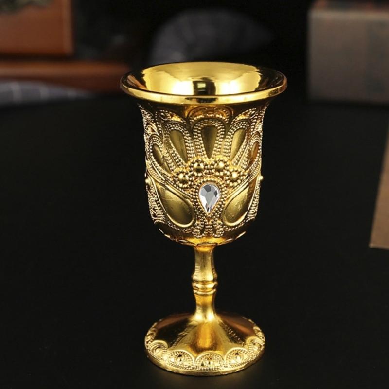 Small Goblet Chalices Retro Metal Wine Cup for Wedding Whiskeys Medieval European Style Embossed Drinking Cups Gift