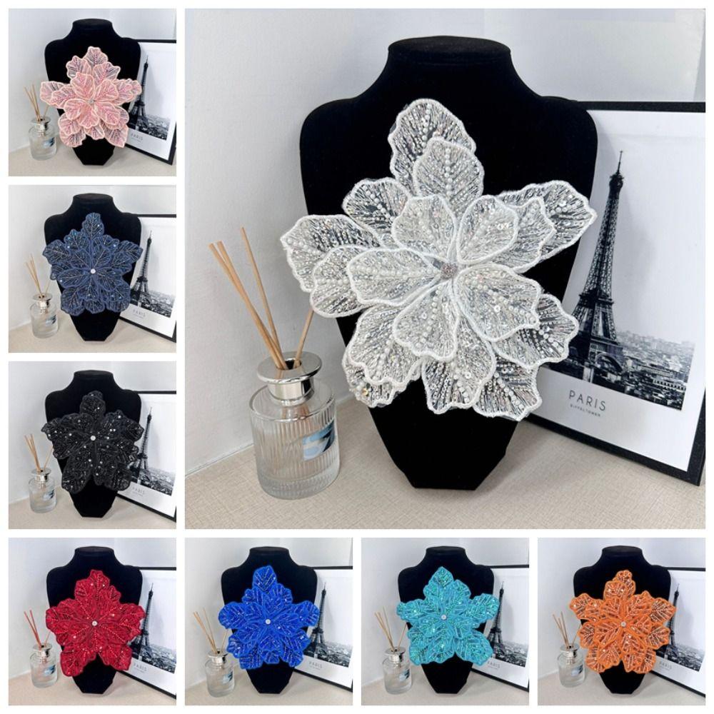 Flor de Peito de Fibra de Poliéster DIY Colorida Multicamada Lantejoula Decoração de Vestido Bordado Aplique Tecido para Roupa Roupa