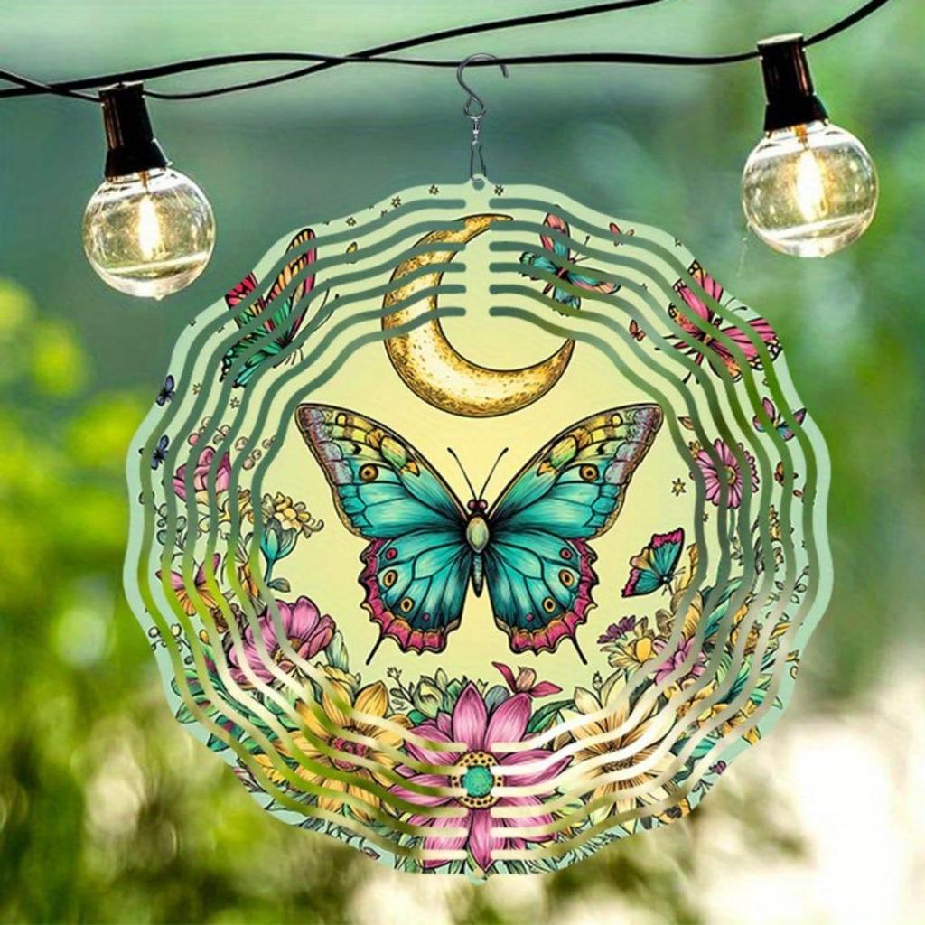 Sino de Vento de Metal Floral Borboleta Iluminado pelo Luar Decoração de Jardim ao Ar Livre Sons Suaves Presente de Feriado para Pátio Varanda Ação de Graças Natal