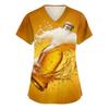 Women's V Neck Short Sleeve Work Shirt with Pockets Oktoberfest Beer Print Medical Scrub Top for Healthcare Professionals