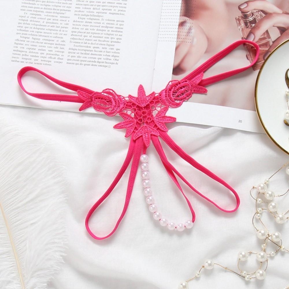 Hollow Open Crotch Lace Pearl Panties Low Waist Thin Belt Thong Valentine's Day Gift