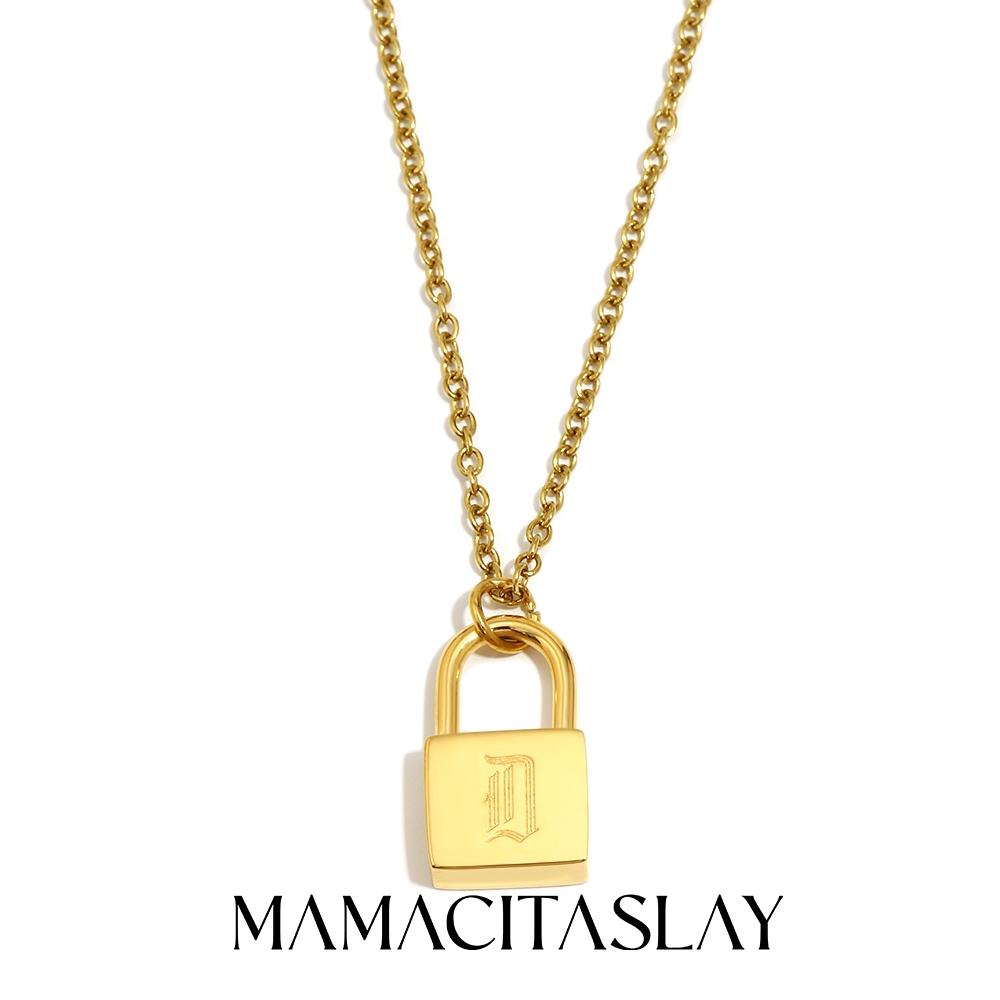 MamacitaSlay 316L Stainless Steel Ancient Letters Engaged Lock Pendant Necklace 18K Gold Plated Waterproof Neck Jewelry Gift