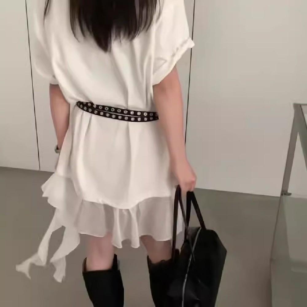 Adjustable Double Loop Thin Belt PU Leather High Quality Waist Chain Double Layer Rivet Eyelet Buckle Belts Dress Accessories